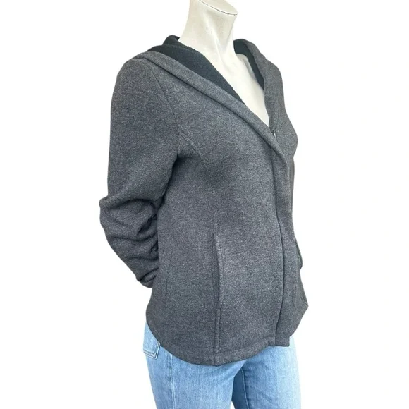 Eileen Fisher Dark Gray Fleece Lined Wool Blend Casual Hooded Zip Up Jacket XS - Picture 5 of 11